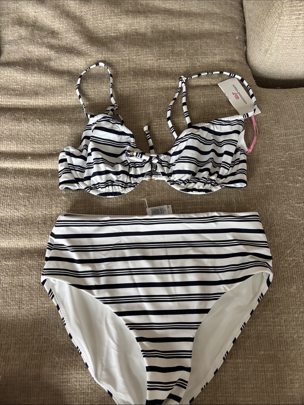 Vineyard vines Women's Swim Two-Piece Stripe Bikini - Navy and White